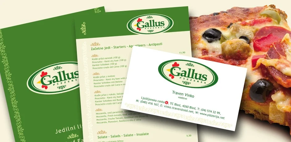 Oblikovanje tiskovin in jedilnikov za naročnika Pizzerija Gallus